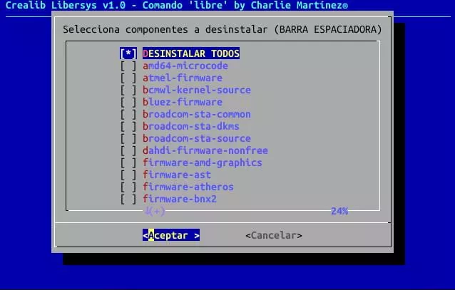 Selector de paquetes a desinstalar